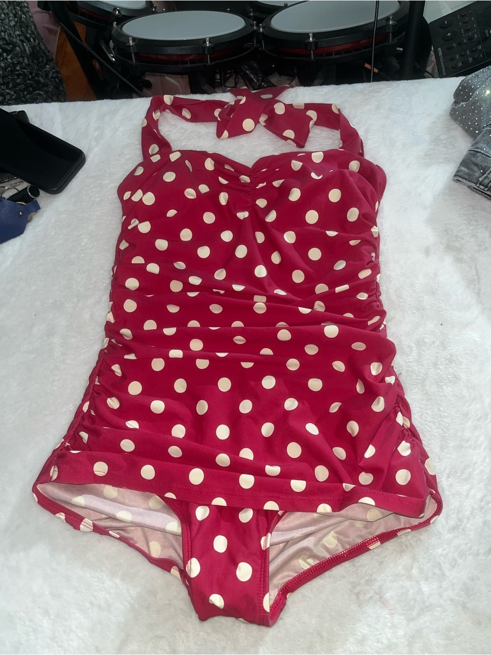 Esther Williams Vintage Pinup Bathing Suit Polka Dot One Piece Swimsuit Modest